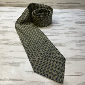 Lauren Ralph Lauren RN 41381 Silk Blend Gold Squares Blue Tie Made in Italy